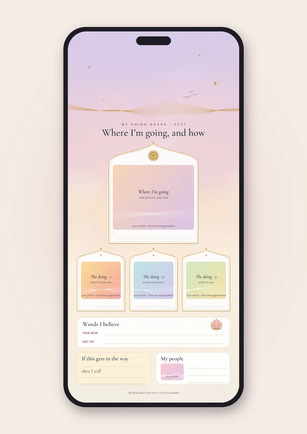 The Believable Year 2027: The doing board, shaped like a phone screen