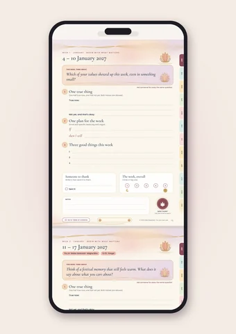 The weekly page open on a phone, ready to type into